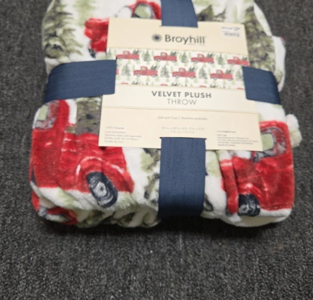 Broyhill Red Vintage Truck Velvet Plush Throw 50